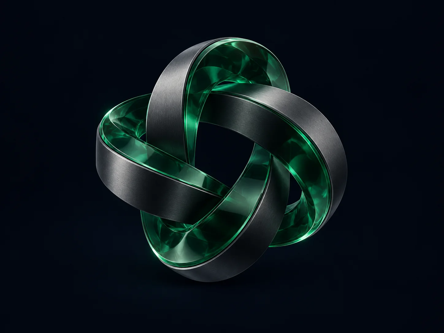 Interconnected graphite and emerald loops, representing connected design and technology