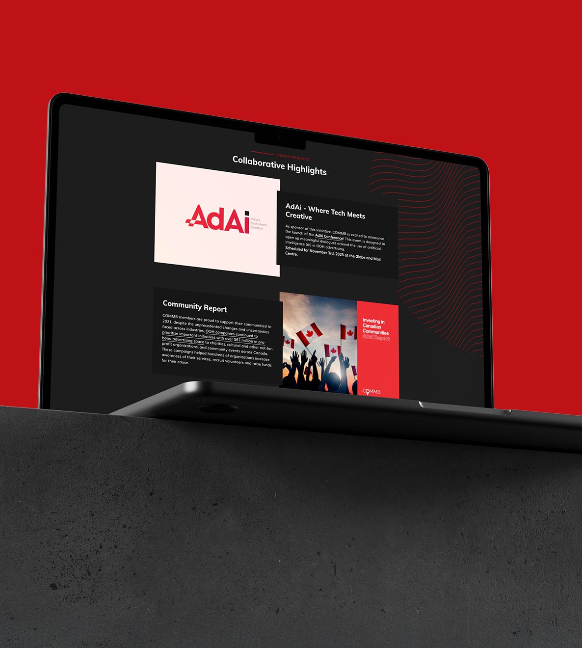 Dynocorp Solutions web design project for the Canadian Out-of-Home Marketing Bureau showcasing AdAi and community highlights